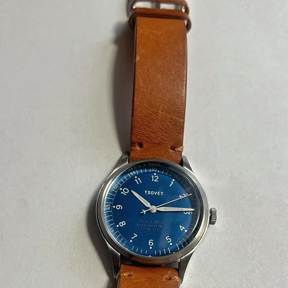 Tsovet JPT PW36 Blue Dial Watch with Brown Leather Strap - Picture 2 of 4